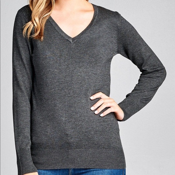 Sweaters - Plus size long sleeve V neck classic sweater